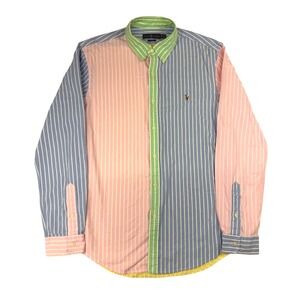 Ralph Lauren Mens XL Slim Fit Fun Shirt Multi Color Stripe Cotton Button Down